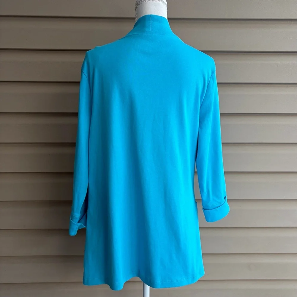 •Kim Rogers• NWT Turquoise Open Front Cotton Cardigan - Size XL - Picture 6 of 9